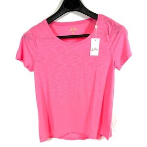 Lilly Pulitzer Etta Scoop Neck Tee Roxie Pink Size L NWT